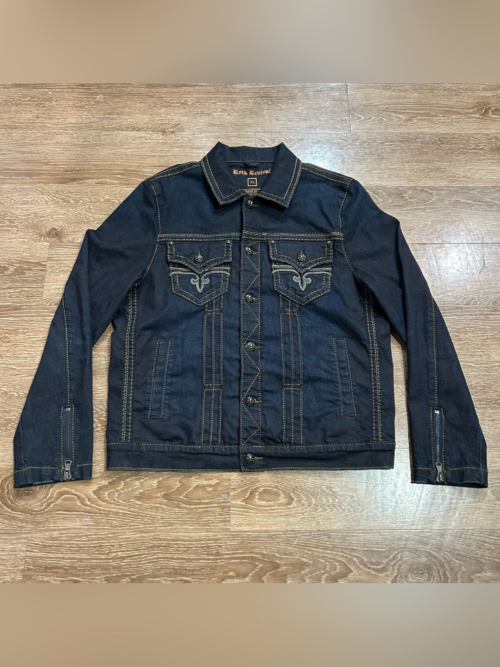 Rock Revival Denim Jean Jacket Luciano XL Distressed Y2K Biker Edgy Grunge Mens